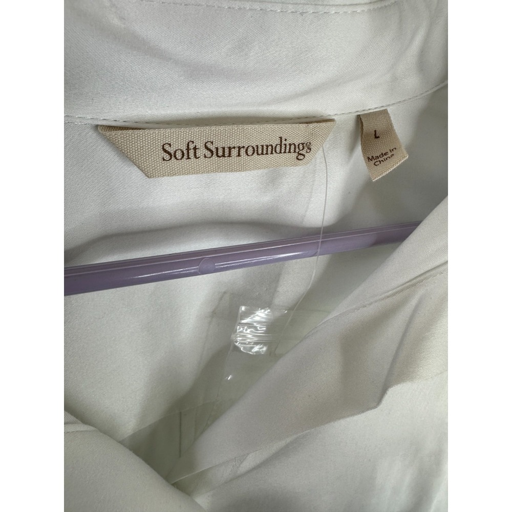 NWOT Soft Surroundings White Stretch Hidden Button Placket Shirt Large Tunic Top - Picture 6 of 14
